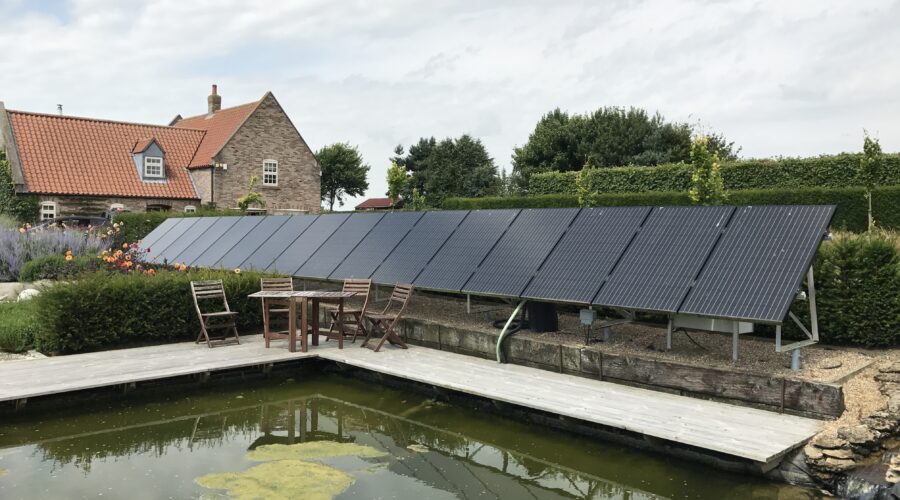 An array of solar panels in Brightwater Gardens.