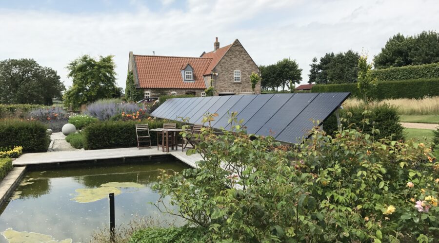 An array of solar panels in Brightwater Gardens.