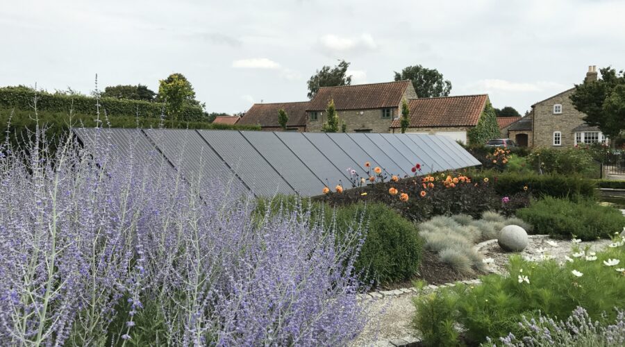 An array of solar panels in Brightwater Gardens.