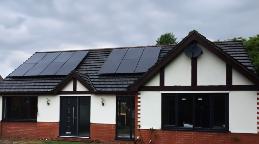 An array of solar panels on a home in Woodhall Spa