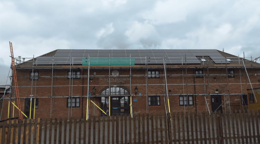 Solar panels on the roof of Burton Hathow Preparatory School