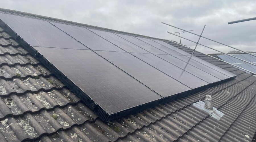An array of solar panels installed on a house in Lincoln.