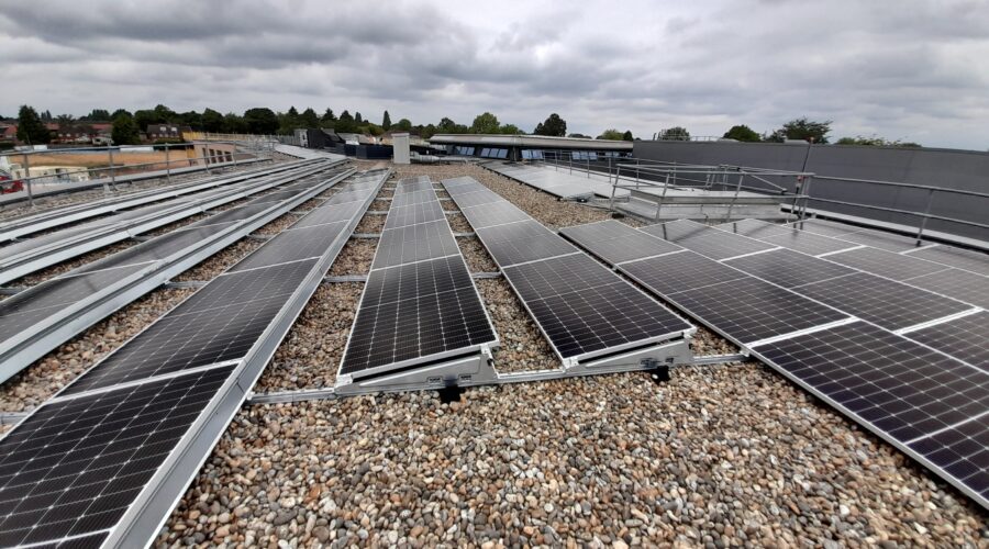 An array of solar panels at E-ACT Academy Trust in Kettering, Northamptonshire.