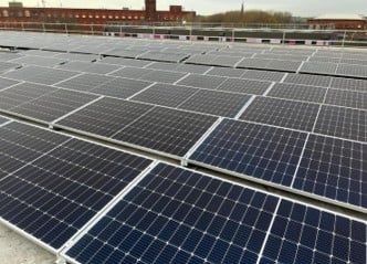 An array of solar panels at E-ACT Academy Trust in Kettering, Northamptonshire.