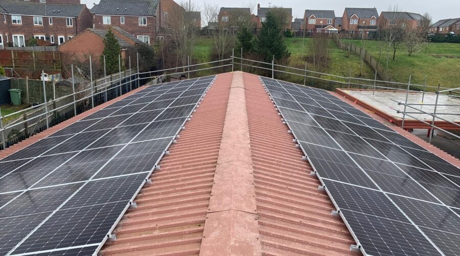 An array of solar panels at Greenwood Academy Trust in Nottingham.